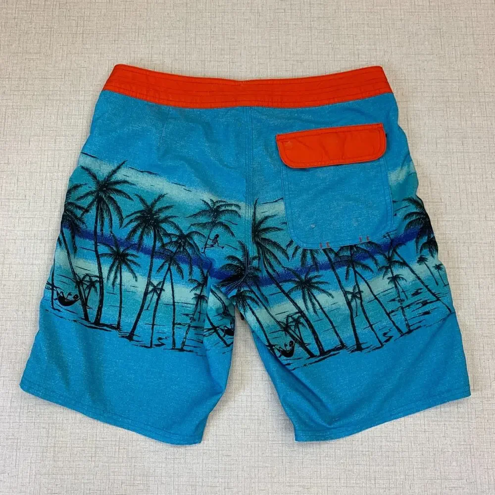 RVCA Board Shorts Mens 29 Dead Mans Bay Quick Dry Blue Floral Surfer Unlined